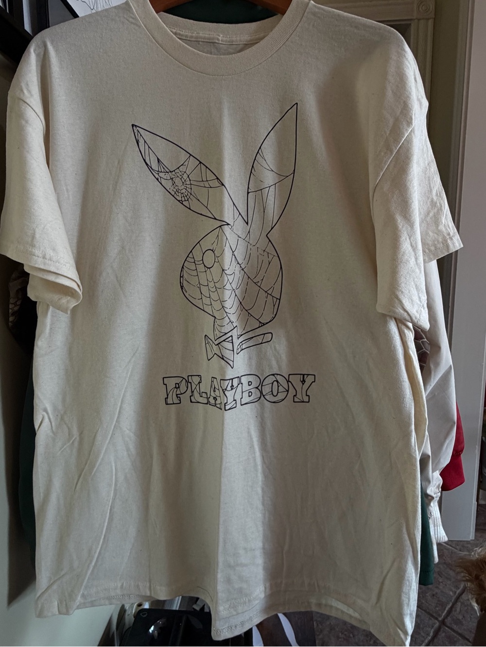 Playboy Spiderweb Bunny Graphic Tee XL Natural Cotton NWOT